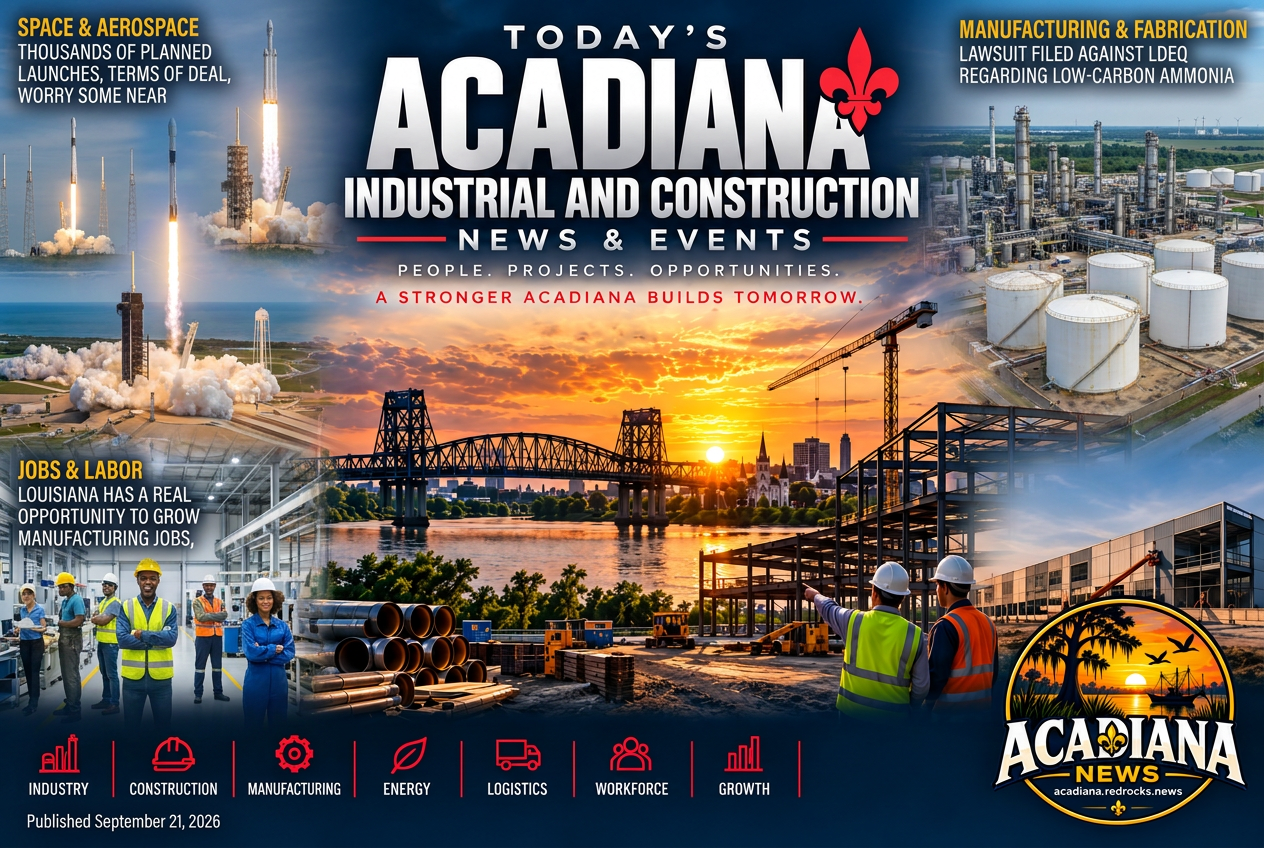 Illustrated summary of the top stories in the Acadiana Industrial and Construction News & Events Briefing — September 21, 2026 briefing