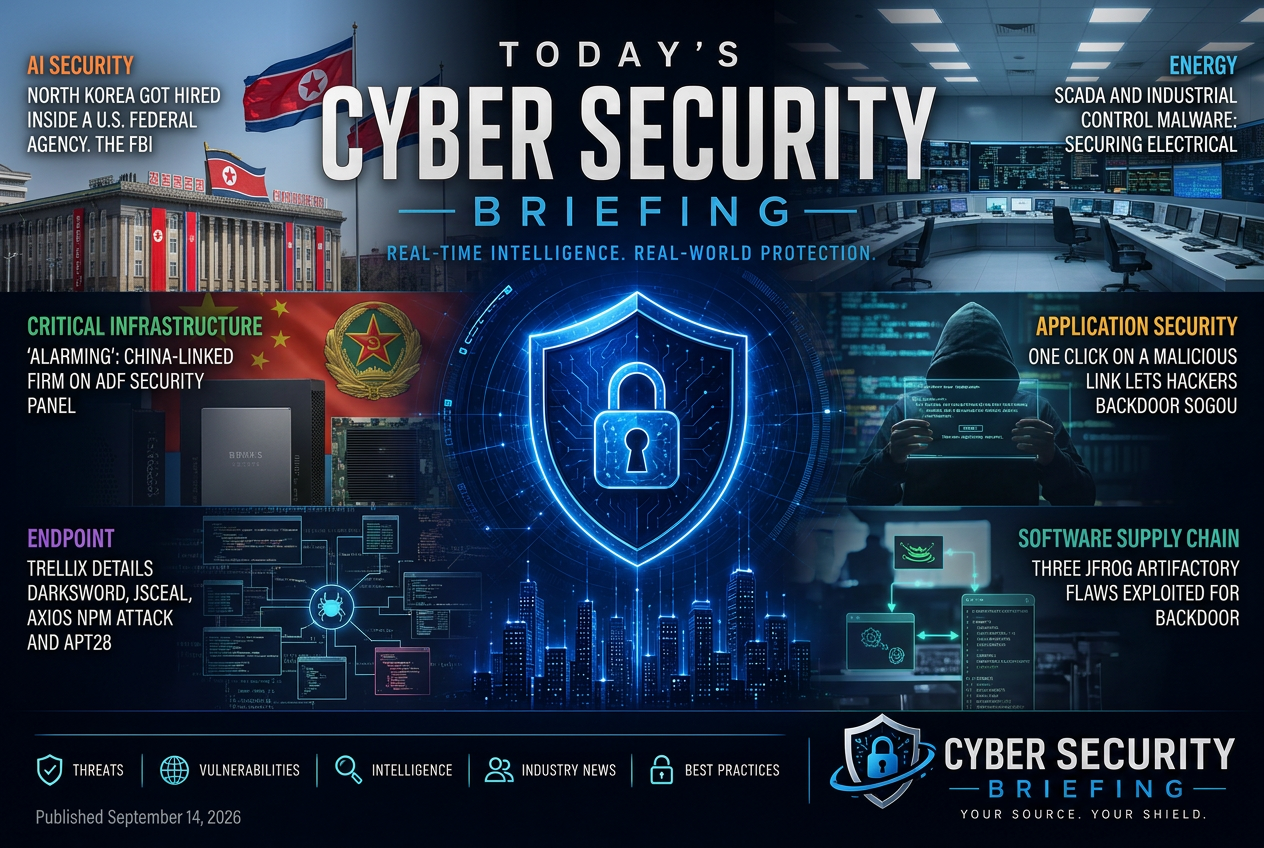 Illustrated summary of the top stories in the Cyber Security Briefing Briefing — September 14, 2026 briefing