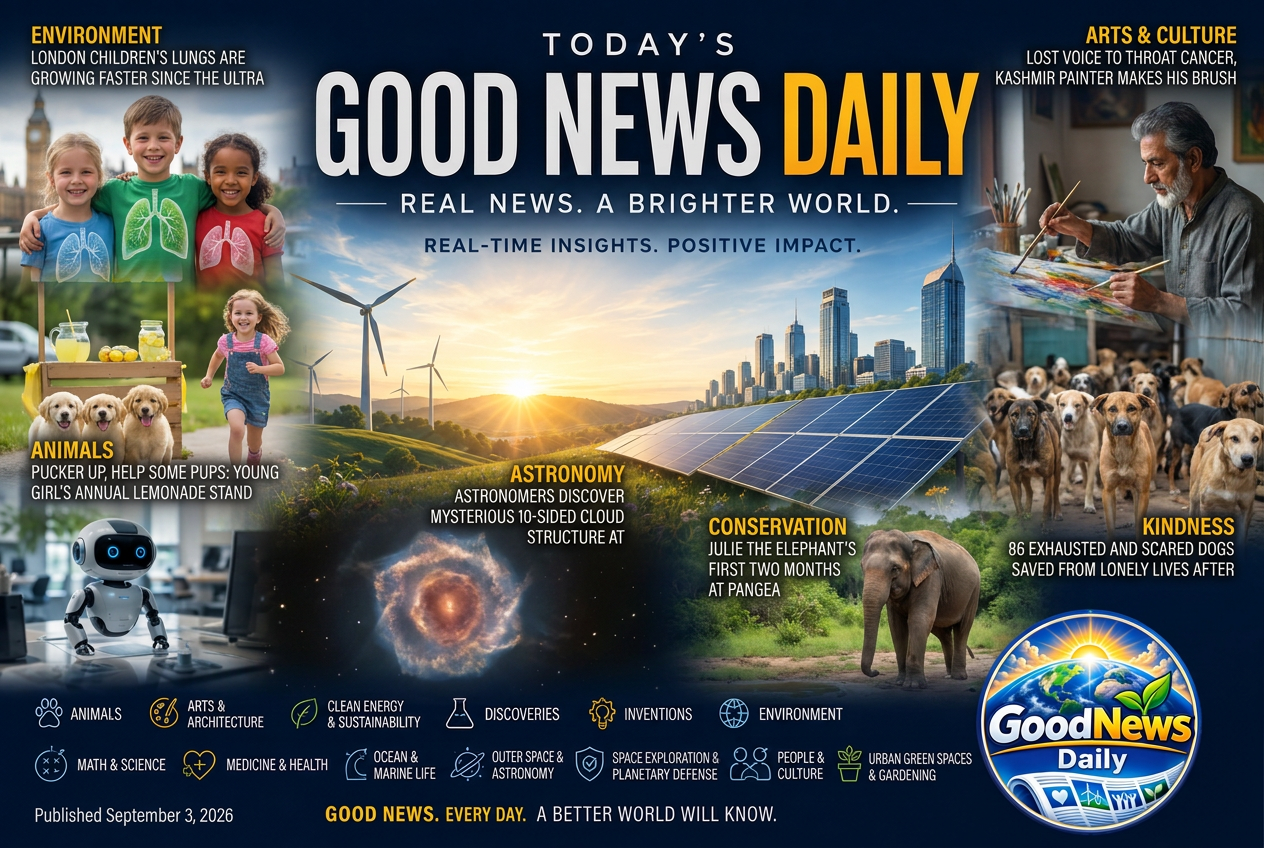 Illustrated summary of the top stories in the Good News Daily Briefing — September 3, 2026 briefing