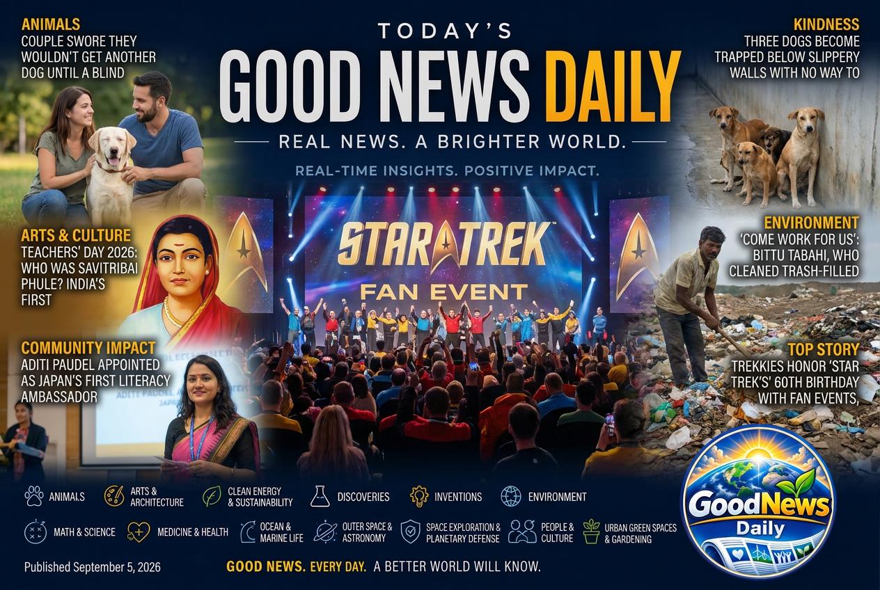 Illustrated summary of the top stories in the Good News Daily Briefing — September 5, 2026 briefing