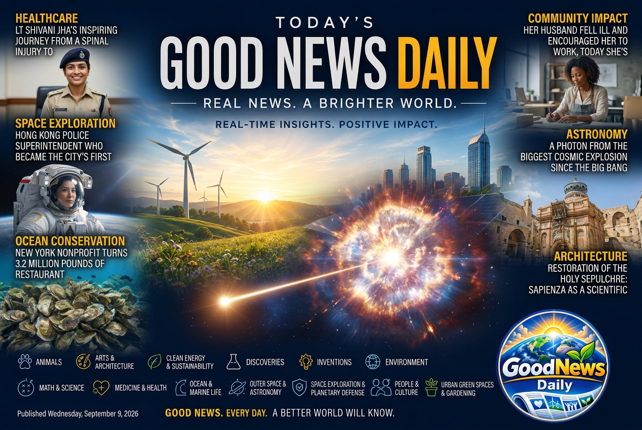 Illustrated summary of the top stories in the Good News Daily Briefing — September 9, 2026 briefing