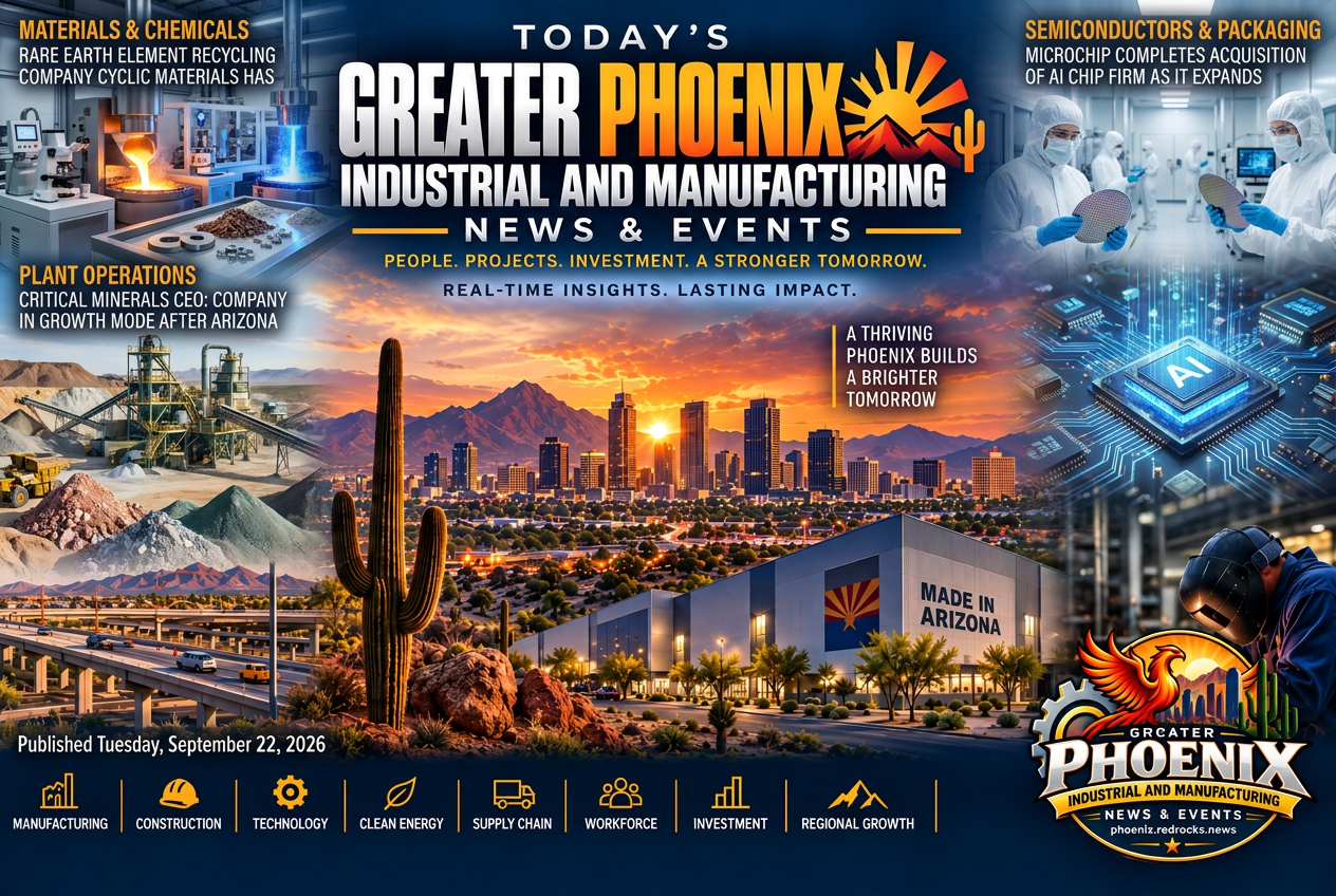 Illustrated summary of the top stories in the Greater Phoenix Industrial and Manufacturing News & Events Briefing — September 22, 2026 briefing