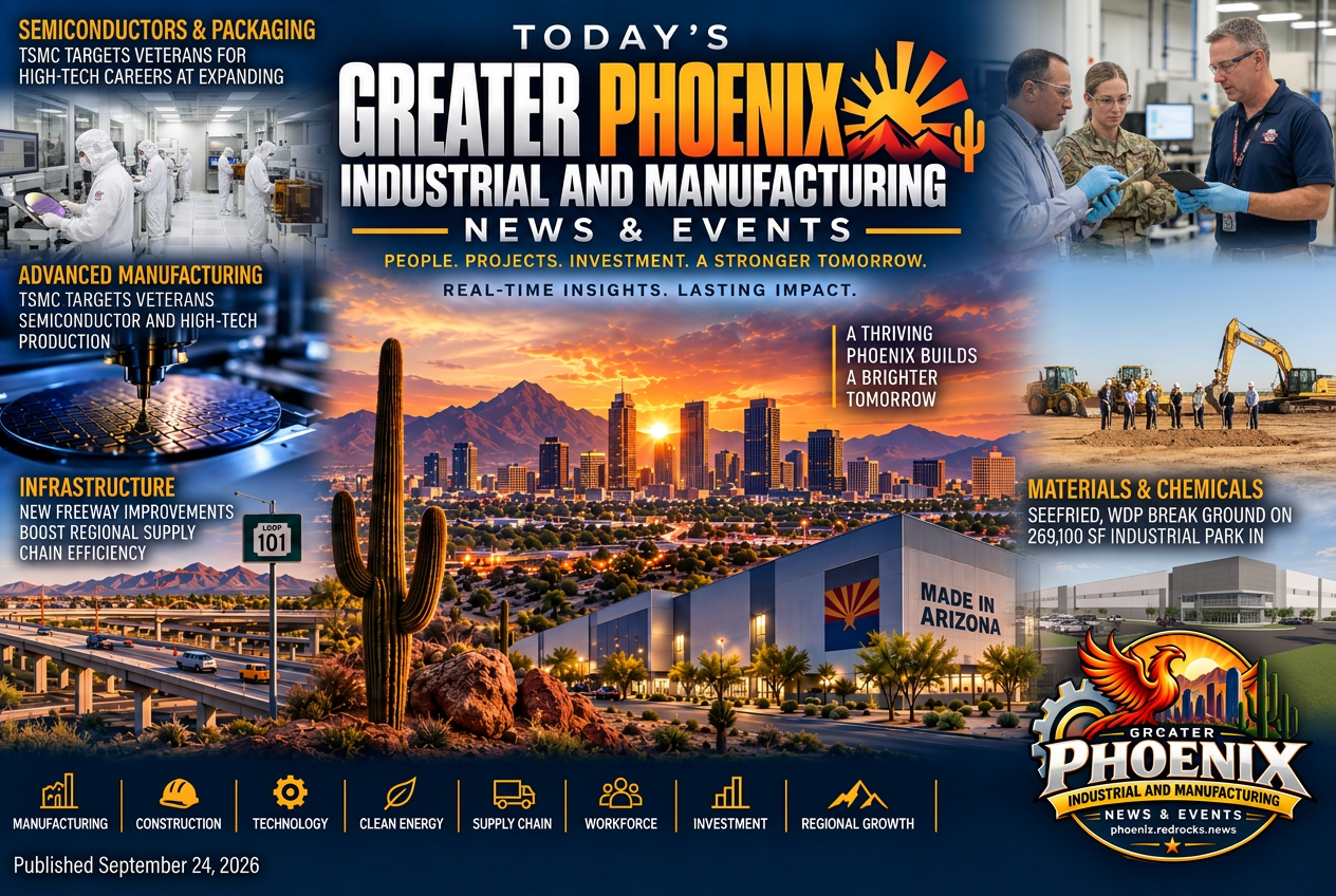Illustrated summary of the top stories in the Greater Phoenix Industrial and Manufacturing News & Events Briefing — September 24, 2026 briefing