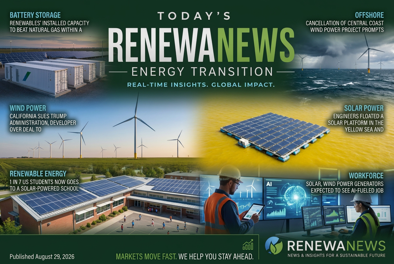 Illustrated summary of the top stories in the RenewaNews Briefing — August 29, 2026 briefing