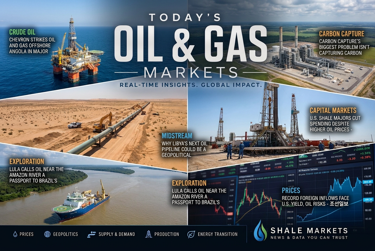 Illustrated summary of the top oil and gas stories in the Chevron finds offshore Angola as U.S. shale majors cut spending briefing