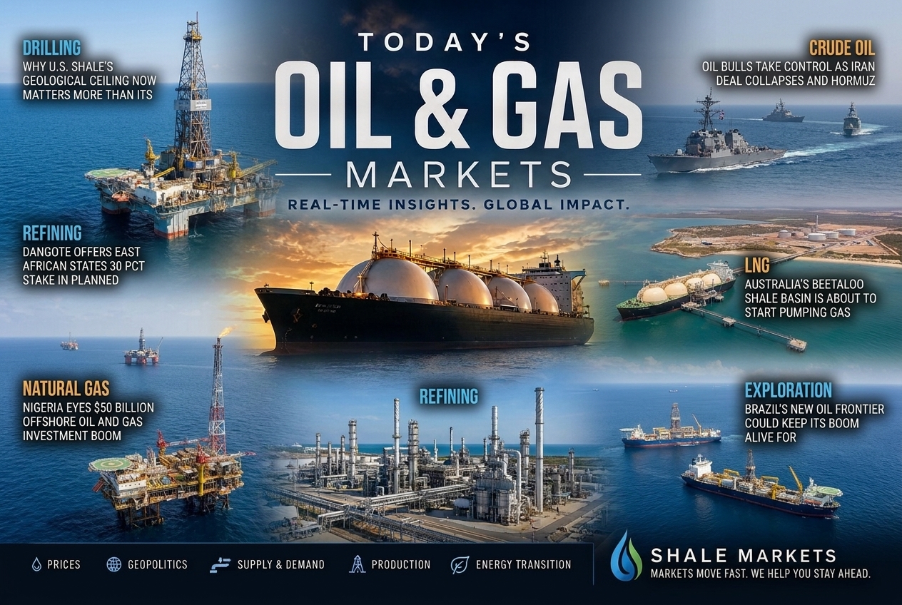 Illustrated summary of the top oil and gas stories in the Shale Markets Briefing — August 21, 2026 briefing