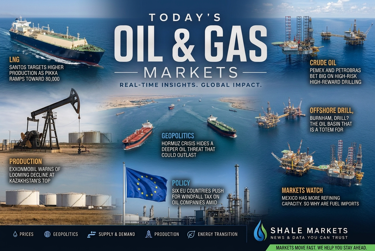 Illustrated summary of the top stories in the Shale Markets Briefing — August 24, 2026 briefing