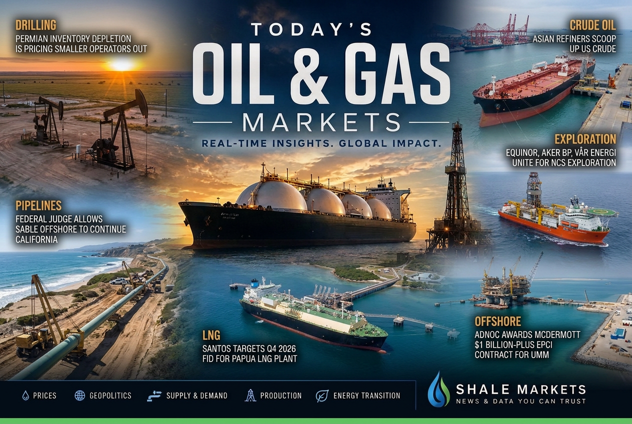 Illustrated summary of the top stories in the Shale Markets Briefing — August 25, 2026 briefing