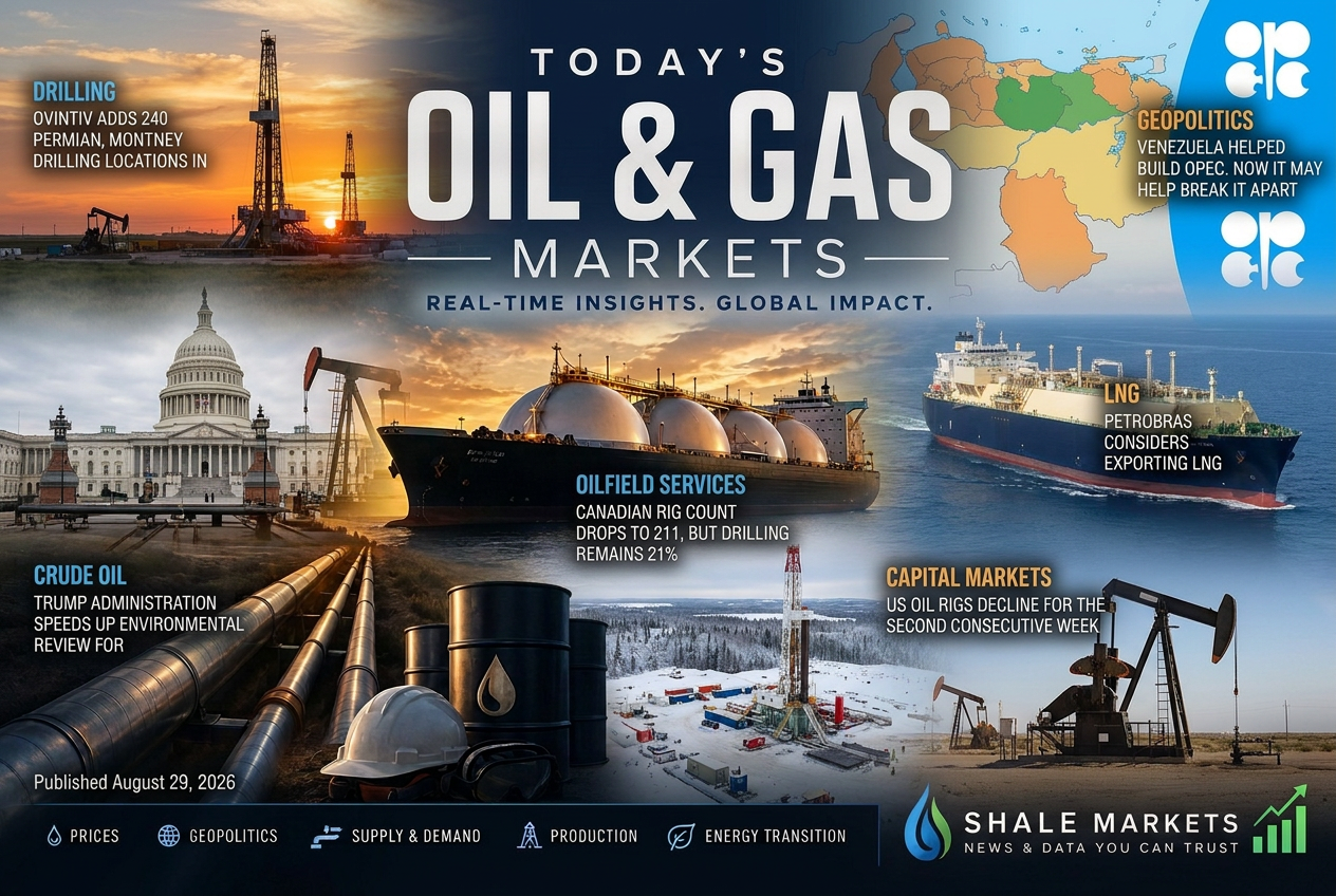Illustrated summary of the top stories in the Shale Markets Briefing — August 29, 2026 briefing