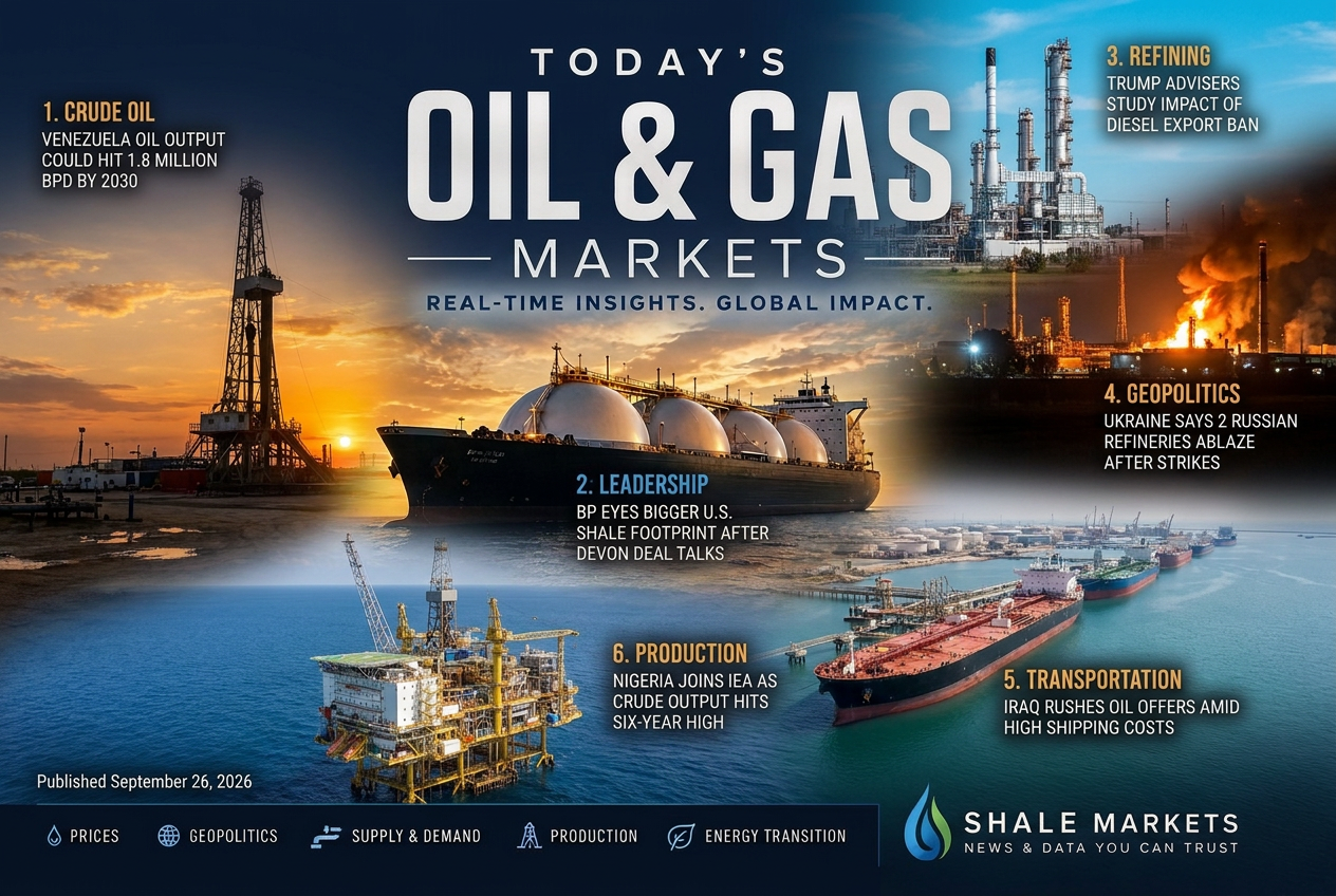Illustrated summary of the top stories in the Shale Markets Briefing — September 26, 2026 briefing