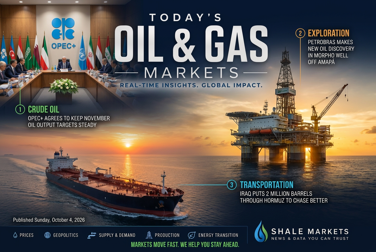Illustrated summary of the top stories in the Shale Markets Briefing — October 4, 2026 briefing