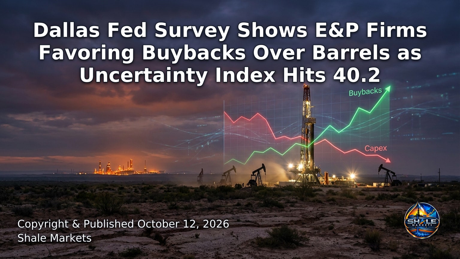 Hero image for the article “Dallas Fed Survey Shows E&P Firms Favoring Buybacks Over Barrels as Uncertainty Index Hits 40.2”