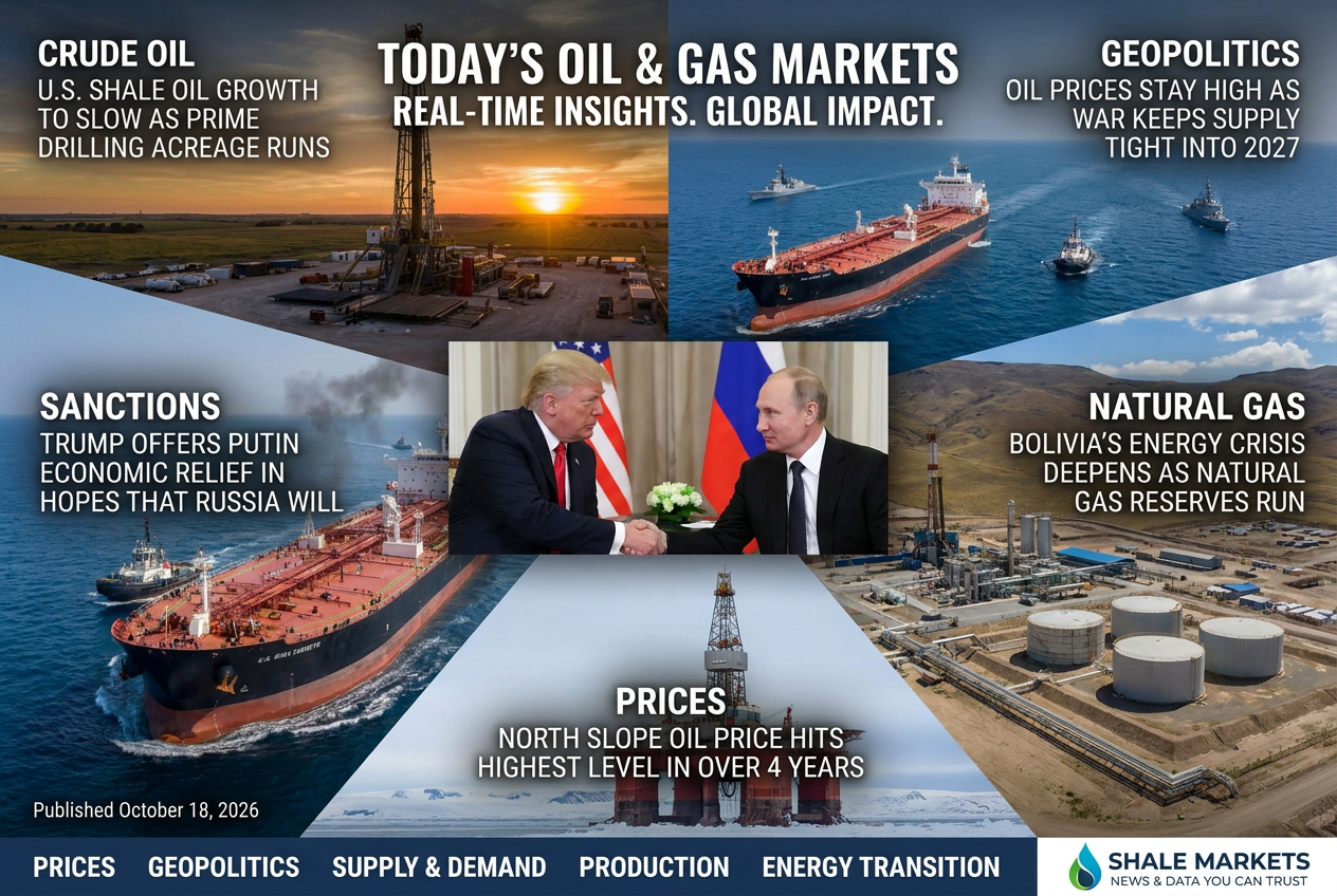 Illustrated summary of the top stories in the Shale Markets Briefing — October 18, 2026 briefing