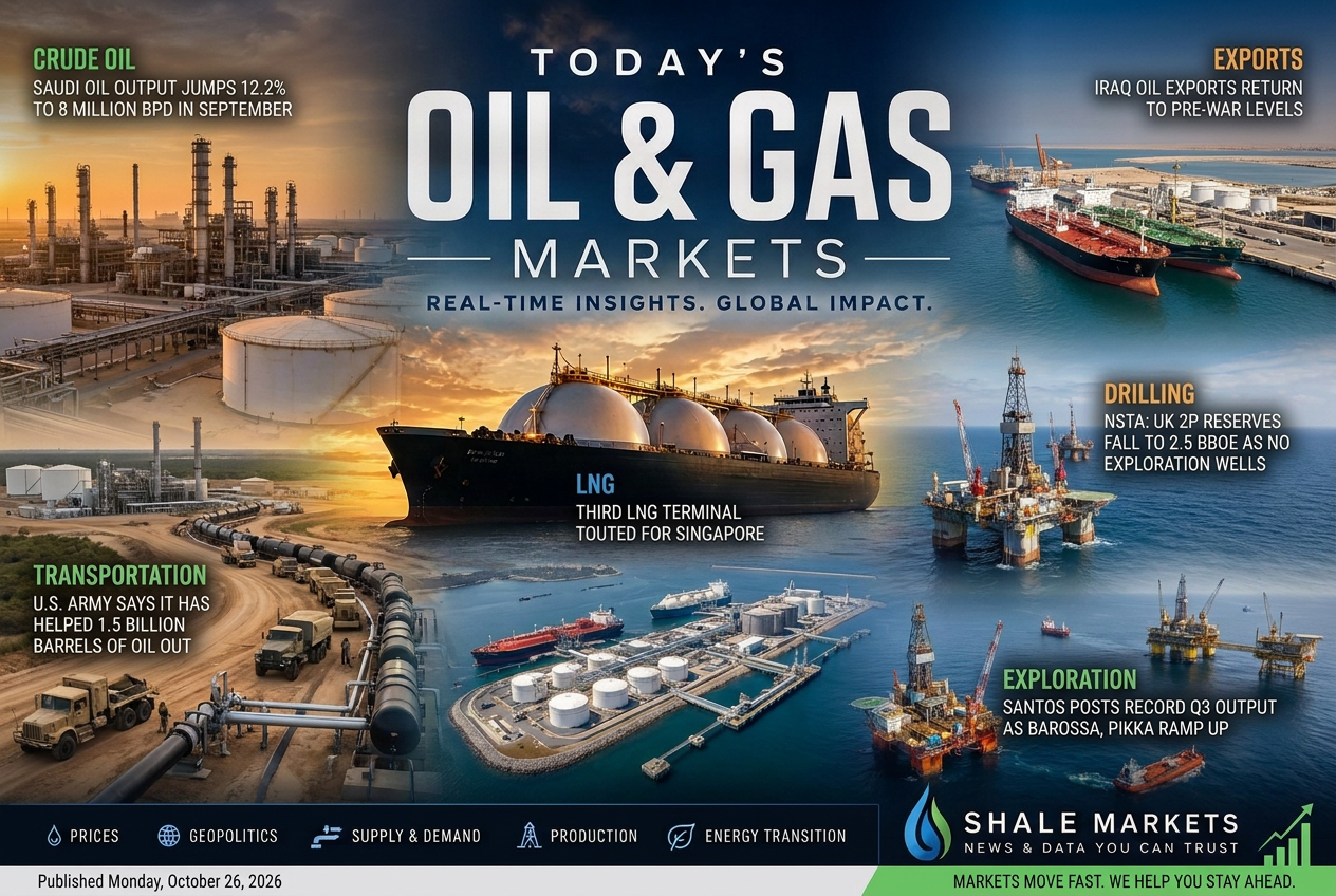 Illustrated summary of the top stories in the Shale Markets Briefing — October 26, 2026 briefing