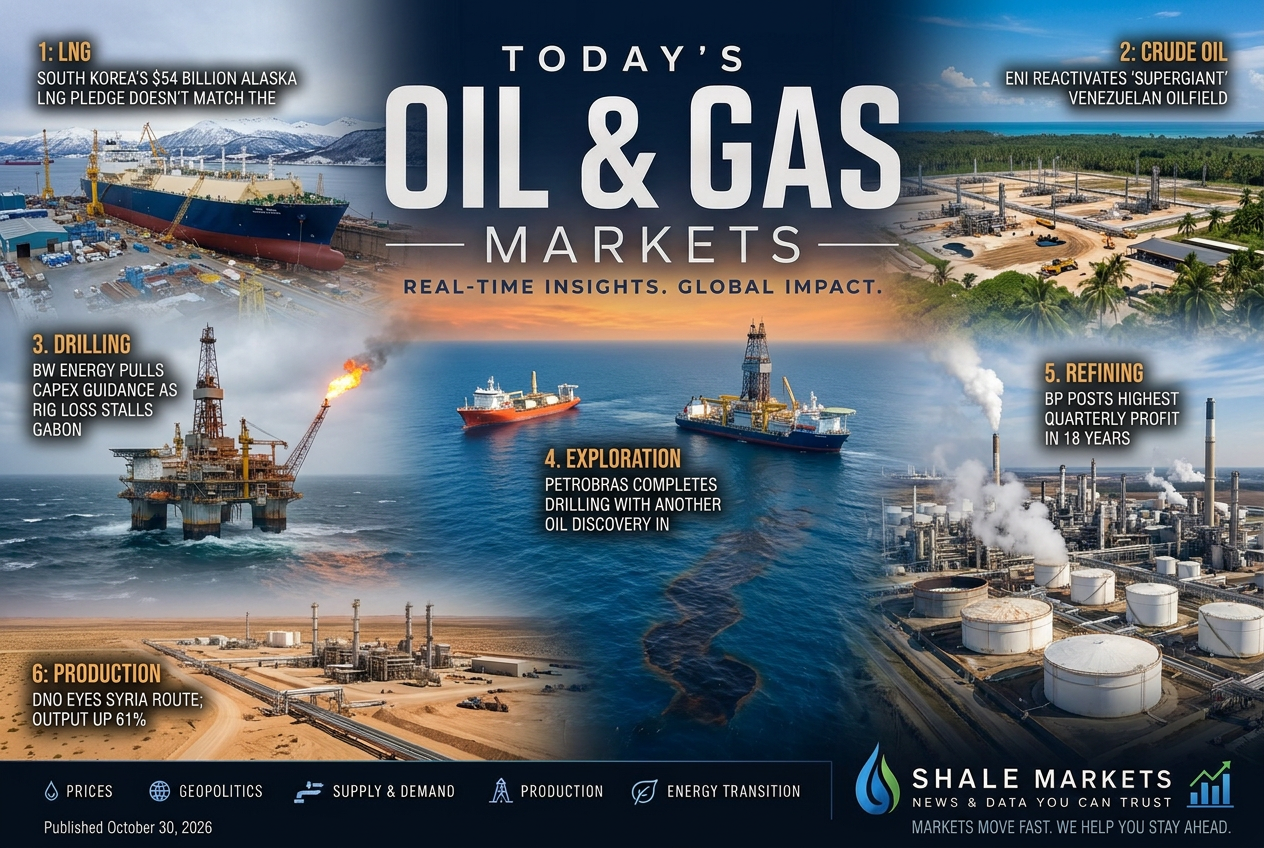 Illustrated summary of the top stories in the Shale Markets Briefing — October 30, 2026 briefing