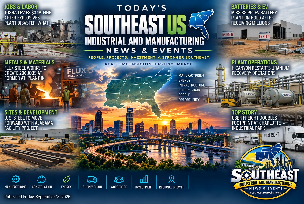 Illustrated summary of the top stories in the Southeast Industrial and Manufacturing News & Events Briefing — September 18, 2026 briefing