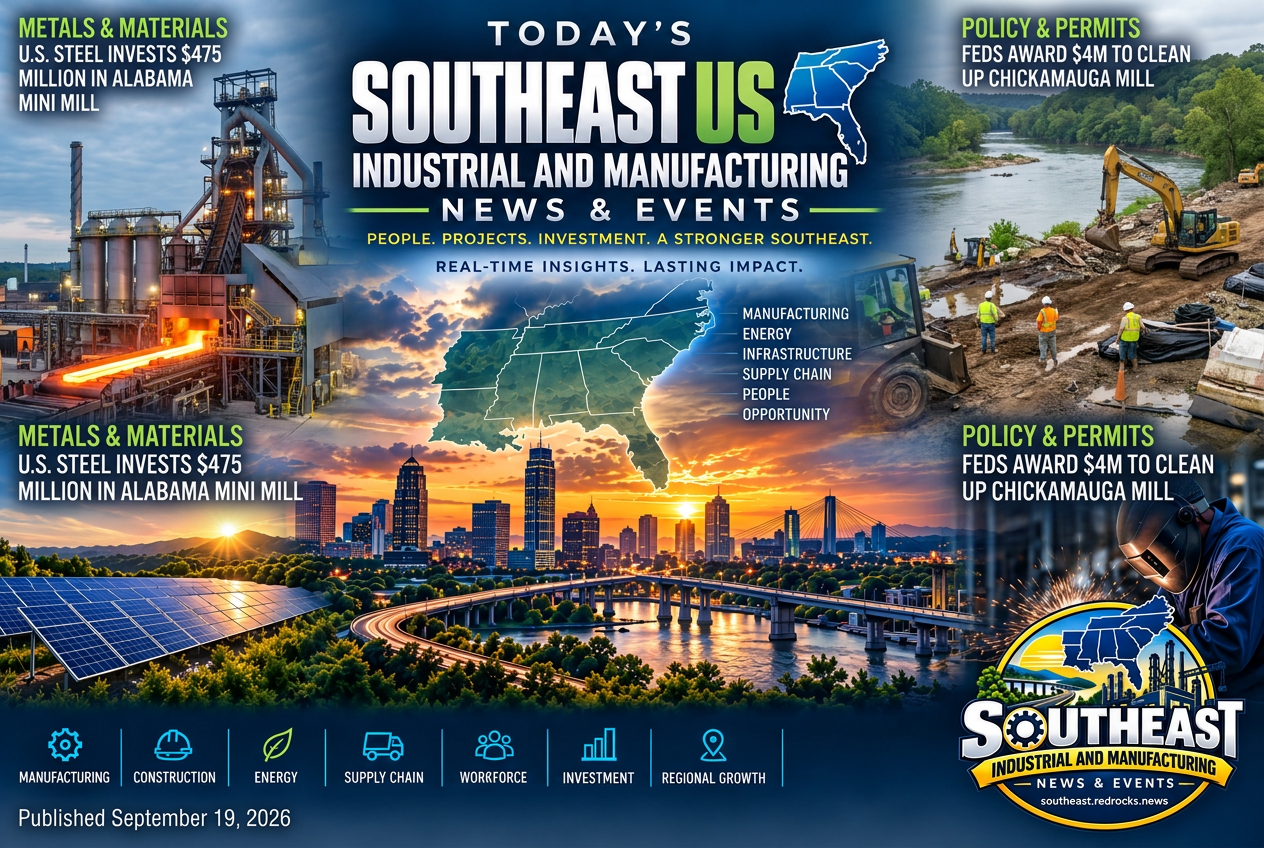 Illustrated summary of the top stories in the Southeast Industrial and Manufacturing News & Events Briefing — September 19, 2026 briefing