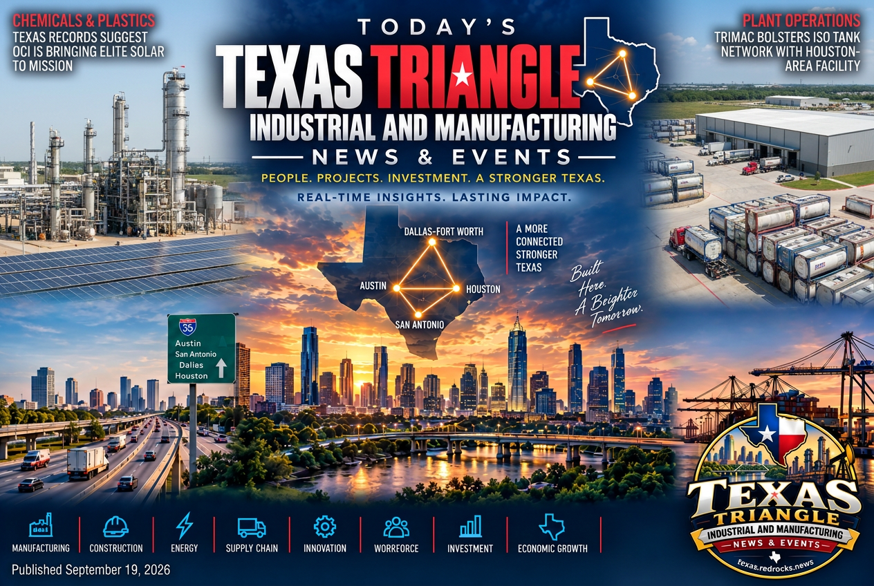 Illustrated summary of the top stories in the Texas Triangle Industrial and Manufacturing News & Events Briefing — September 19, 2026 briefing