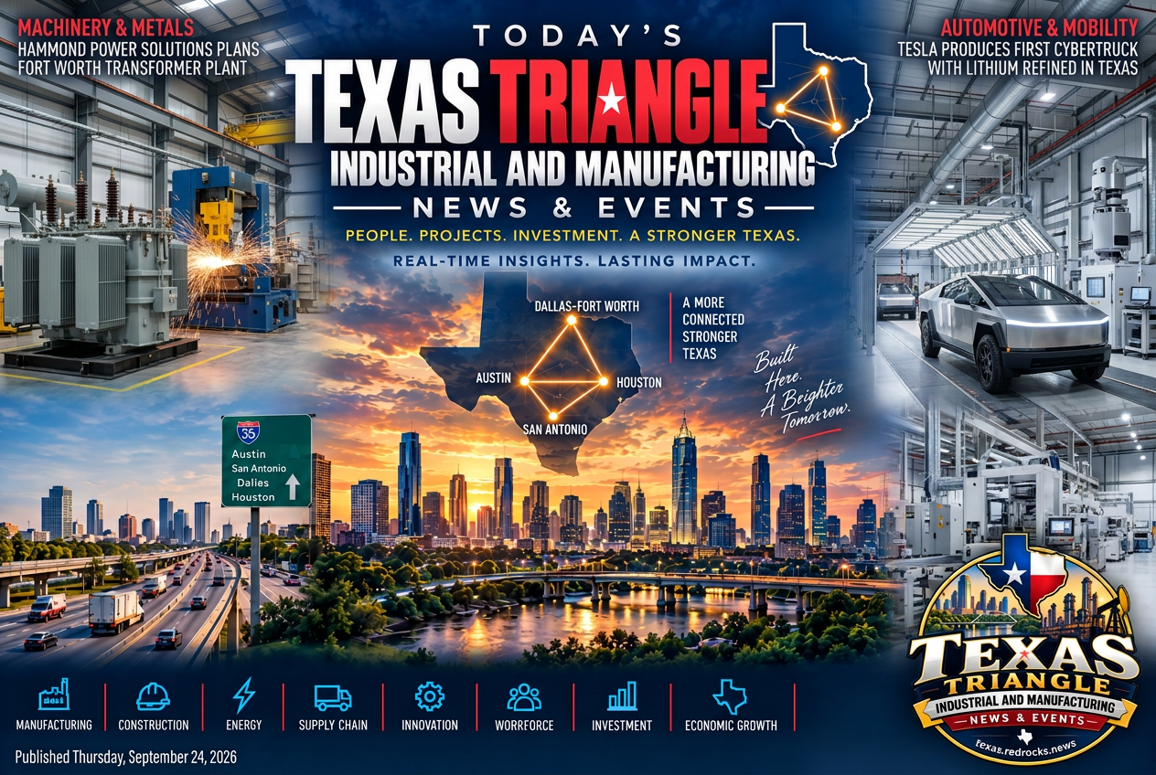 Illustrated summary of the top stories in the Texas Triangle Industrial and Manufacturing News & Events Briefing — September 24, 2026 briefing