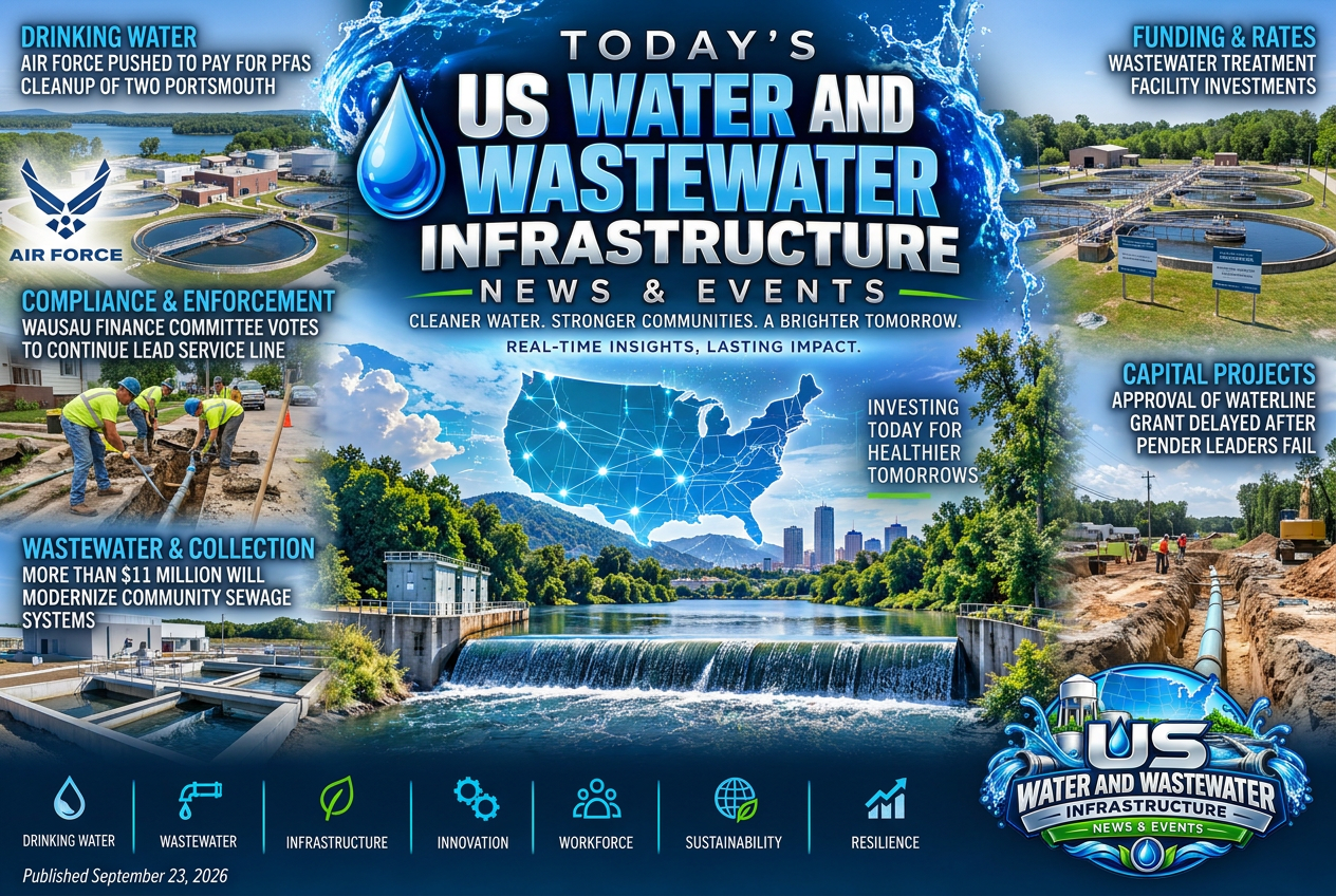 Illustrated summary of the top stories in the U.S. Water and Wastewater Infrastructure News & Events Briefing — September 23, 2026 briefing